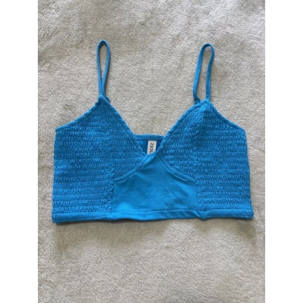 Womens crop top spaghetti strap adjustable bralette festival concert rave blue